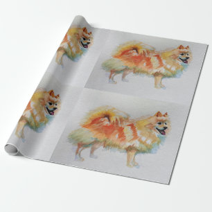 Papier Cadeau Poméranie Allemande Spitz Dog Aquarelle Enveloppem