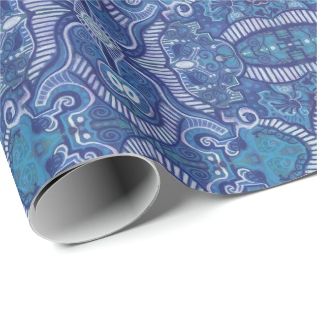 Papier Cadeau Pomme Strid Bohemian Boho Arabesque Motif Vert (Coin rond)