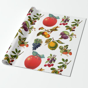 Papier Cadeau Pommes de fruits botaniques vintages poires raisin