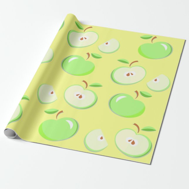 Papier Cadeau Pommes motif vectoriel vert (Déroulé)