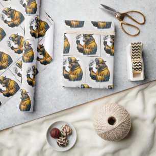 Papier Cadeau Pompier Ours Avec Fumer Californie
