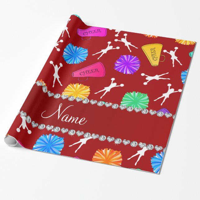 Papier Cadeau Pompons cheerleading rouges nommés faits sur (Déroulé)