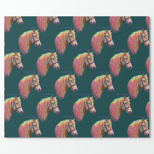 Papier Cadeau Poney Couleurs D Arc En Ciel Joyeux Anniversaire Zazzle Fr