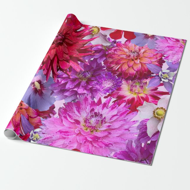 Papier Cadeau Pont de fleurs - grand format, fleurs roses, (Déroulé)