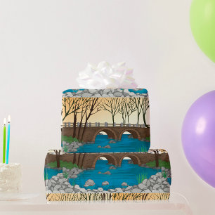 Papier Cadeau Pont Rustique En Pierre Sur Rivière Paysage nature