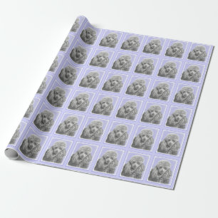 Papier Cadeau Poodé Jouet miniature Argent gris bleu Chien Art