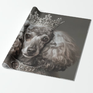 Papier Cadeau Poodle gris habillé en princesse