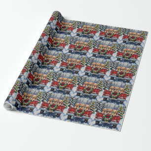 Papier Cadeau Poodle Noël Camion Rouge Fêtes