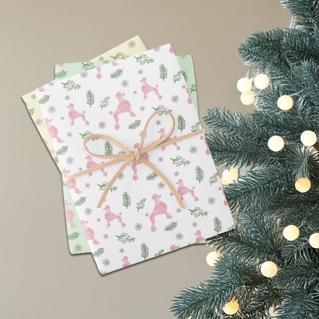 Papier cadeau Poodle Rose pastel Noël (Créateur téléchargé)