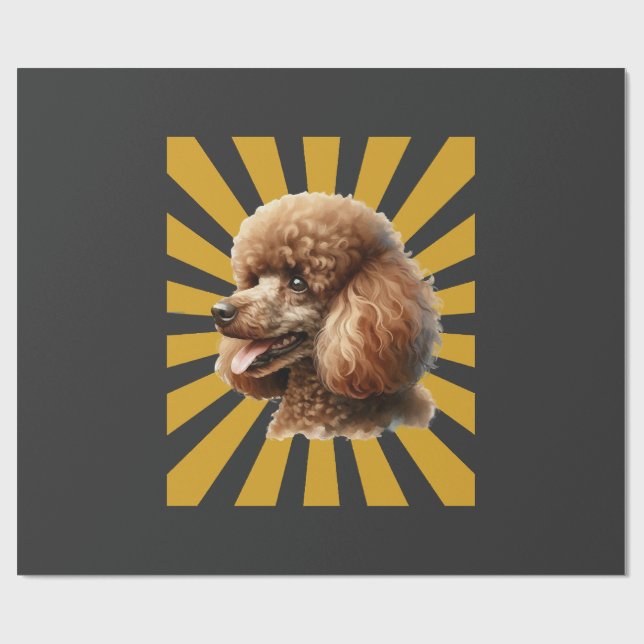 Papier Cadeau Poodle Standard Brun Rétro Soleil Couchant (Plat)