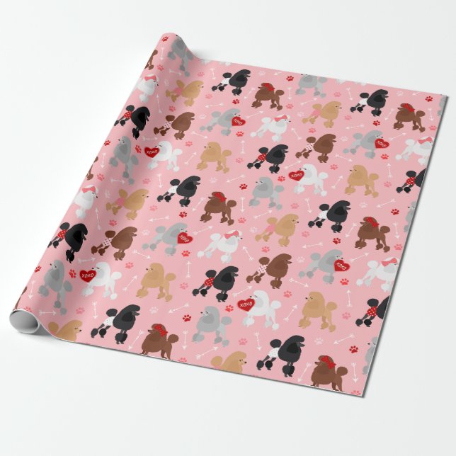 Papier Cadeau Poodle Valentine Motif (Déroulé)