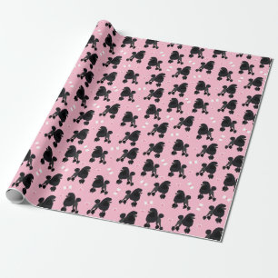 Papier Cadeau Poodles noirs et vaches Motifs roses