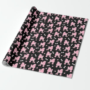Papier Cadeau Poodles roses et vaches Motif noir