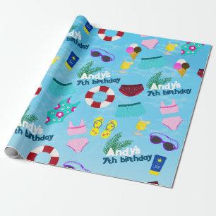 Papier Cadeau Pool fête d'anniversaire active