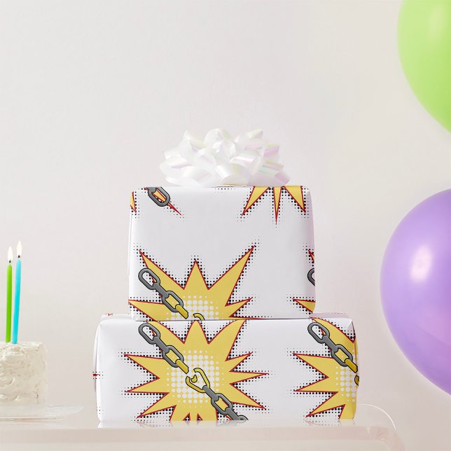 Papier Cadeau Pop Art Broken Chain Explosion Bold Comic Style (Créateur téléchargé)