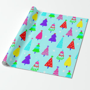 Papier Cadeau pop art coloré de l'arbre de Noël bleu
