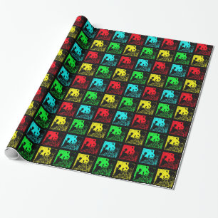 Papier Cadeau Pop art cute Panda Red Blue Green Yellow