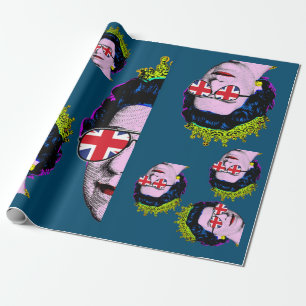 Papier Cadeau Pop art Moderne HM Queen avec lunettes Union Jack