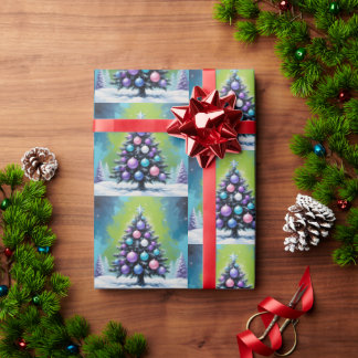 Papier Cadeau Pop Art Synthwave Noël avec Acid Green Violet