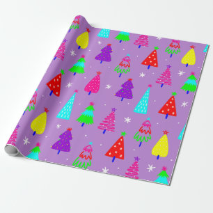 Papier Cadeau pop art violet de noël arbre coloré