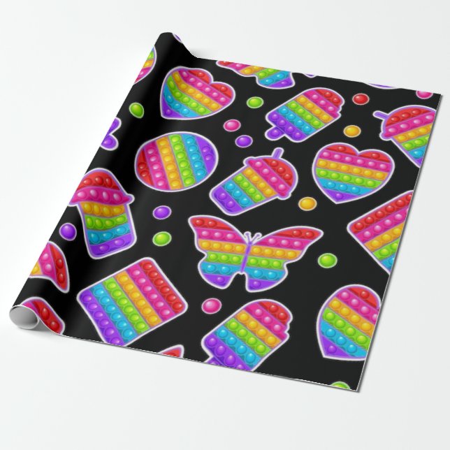 Papier Cadeau Pop it Rainbow Papillons et Coeurs Anniversaire (Déroulé)