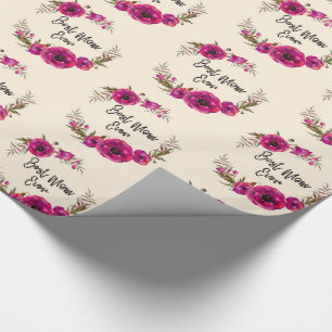 Papier Cadeau Poppies florales rose Fuchsia Wreath Meilleure mam