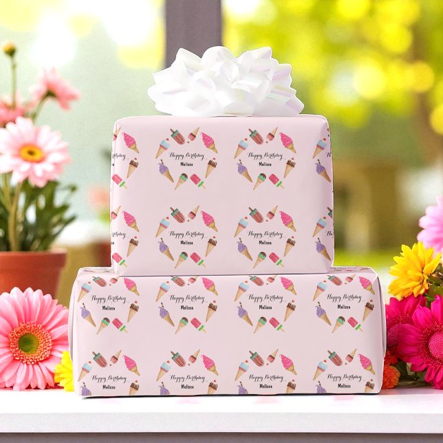 Papier Cadeau Popsicles de fête de glace Cônes Rose (Créateur téléchargé)
