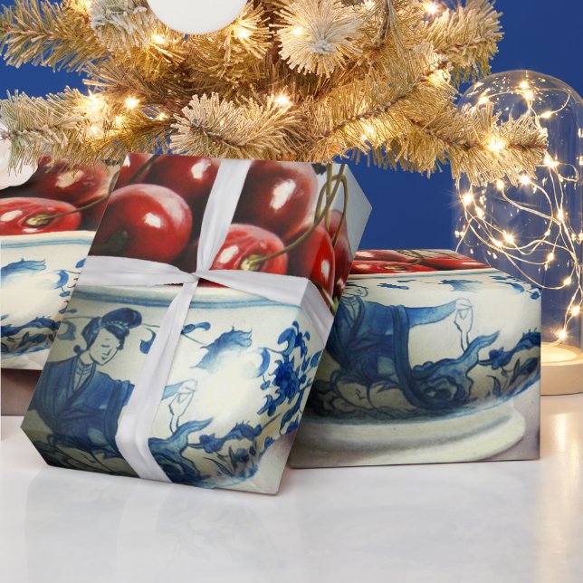 Papier Cadeau Porcelaine Bleue & Cerises (Vacances)