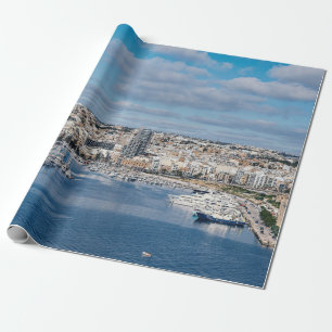 Papier Cadeau Port de Sliema avec bâtiments et bateaux modernes