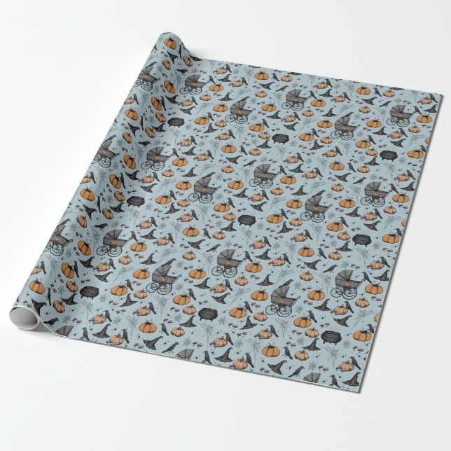 Papier Cadeau Porte-bébé bleu Halloween (Déroulé)