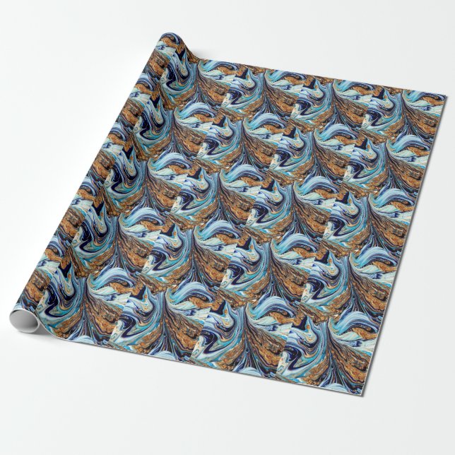 Papier Cadeau Porte bleu persan : Texture orientale luxueuse (Déroulé)