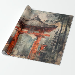 Papier Cadeau Porte de la Montagne Vermillon Lavis à l'Encre