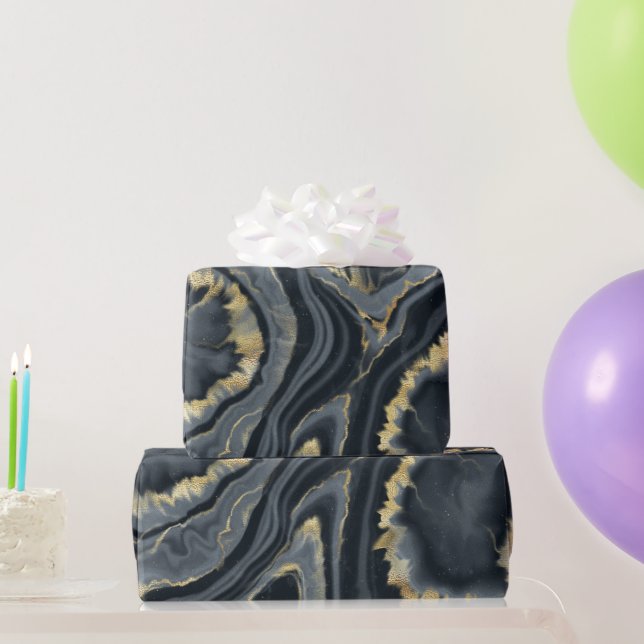Papier Cadeau Porte en marbre bleu doré noir pierre élégante fêt (Cadeaux de fête)