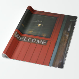 PAPIER CADEAU PORTE FERMÉE EN BOIS ROUGE