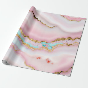 Papier Cadeau Porte Marbre Populaire Blue Rose Collection Or