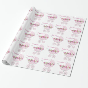 Papier Cadeau Porte rose bébé fille