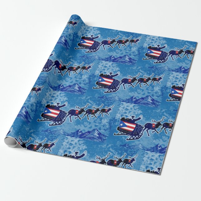 Papier Cadeau Porto Rico flag Père Noël traîneau papier d'emball (Déroulé)
