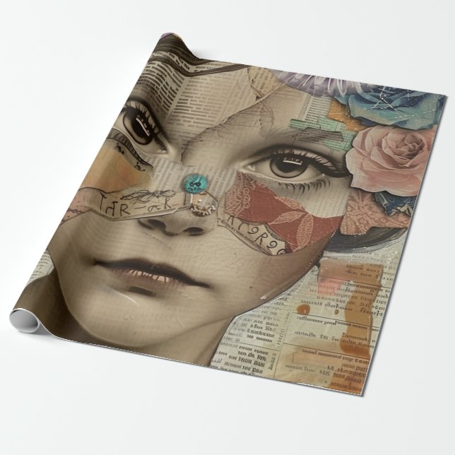 Papier Cadeau Portrait d'art en collage multimédia (10) (Déroulé)