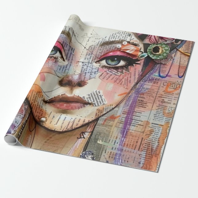Papier Cadeau Portrait d'art en collage multimédia (11) (Déroulé)
