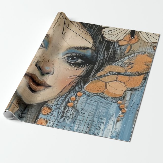 Papier Cadeau Portrait d'art en collage multimédia (12) (Déroulé)