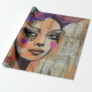 Papier Cadeau Portrait d'art en collage multimédia (5)
