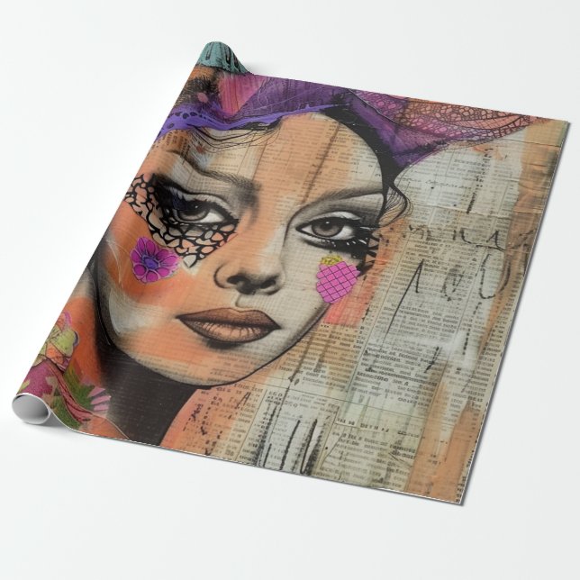 Papier Cadeau Portrait d'art en collage multimédia (5) (Déroulé)