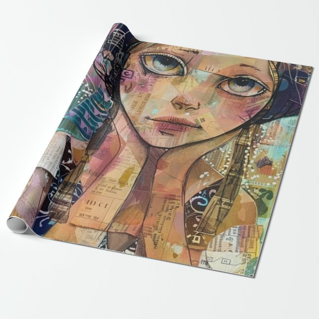 Papier Cadeau Portrait d'art en collage multimédia (8) (Déroulé)