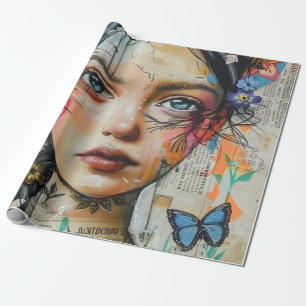 Papier Cadeau Portrait d'art en collage multimédia (9)