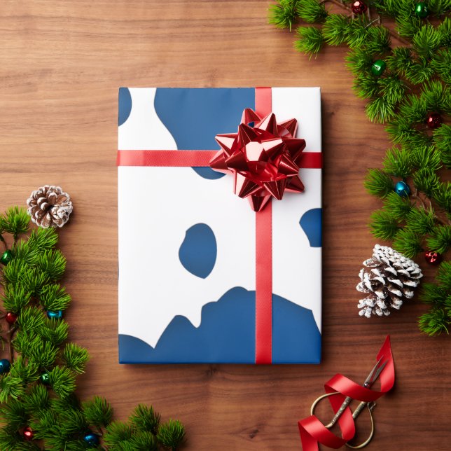 Papier Cadeau Poster de animal Des Spots De Vache Blancs Et Bleu (Cadeau de vacances)