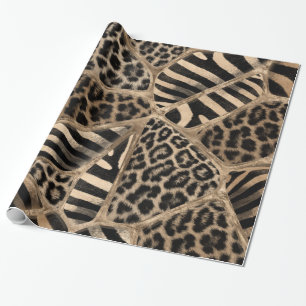Papier Cadeau Poster de animal - Leopard et Zebra - or pastel
