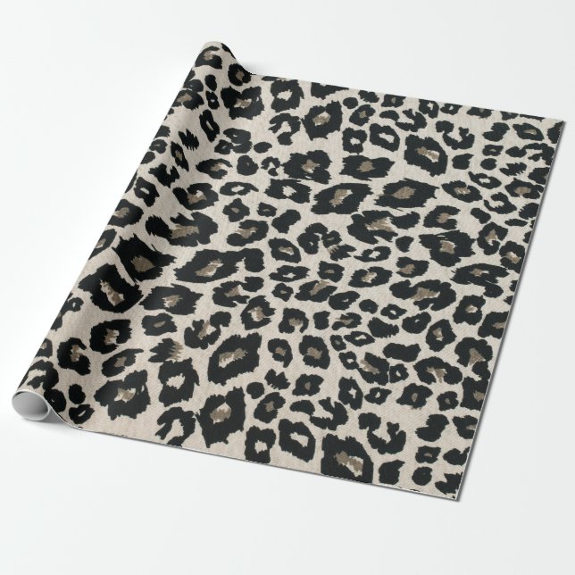 Papier Cadeau Poster de animal léopard noir gris (Déroulé)