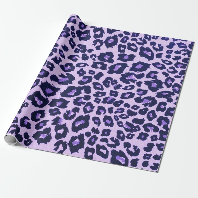 Papier Cadeau Poster de animal Léopard Noir Violet (Déroulé)