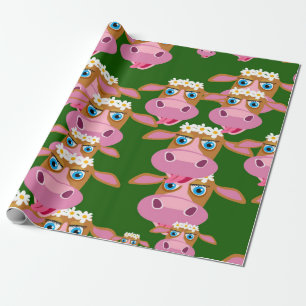 Papier Cadeau Poster de animal Visage Vache Rose Et Brown