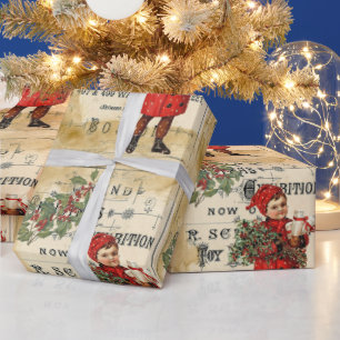 Papier Cadeau Poster publicitaire vintage Ephemera Cute Kid Chri